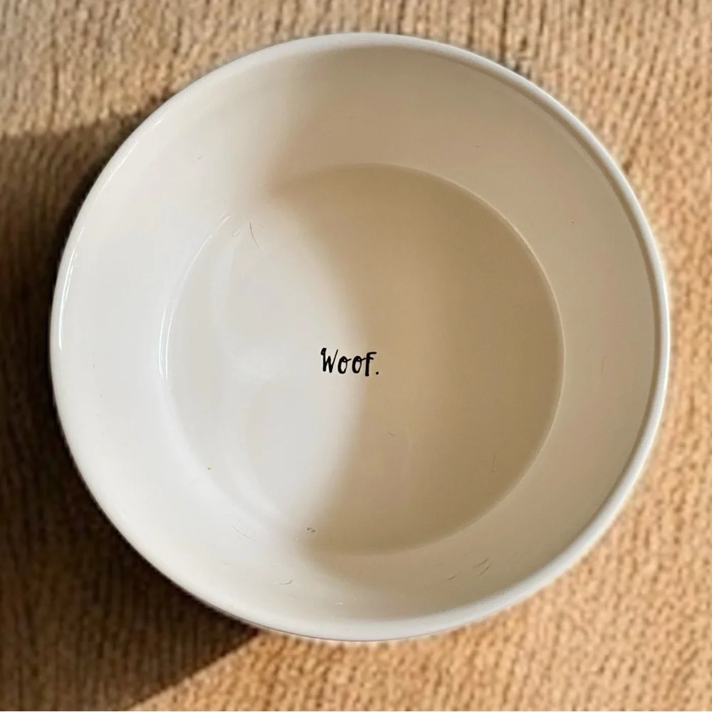 Rae Dunn Artisan Collection White Dog Woof Bowl 8”X 3”